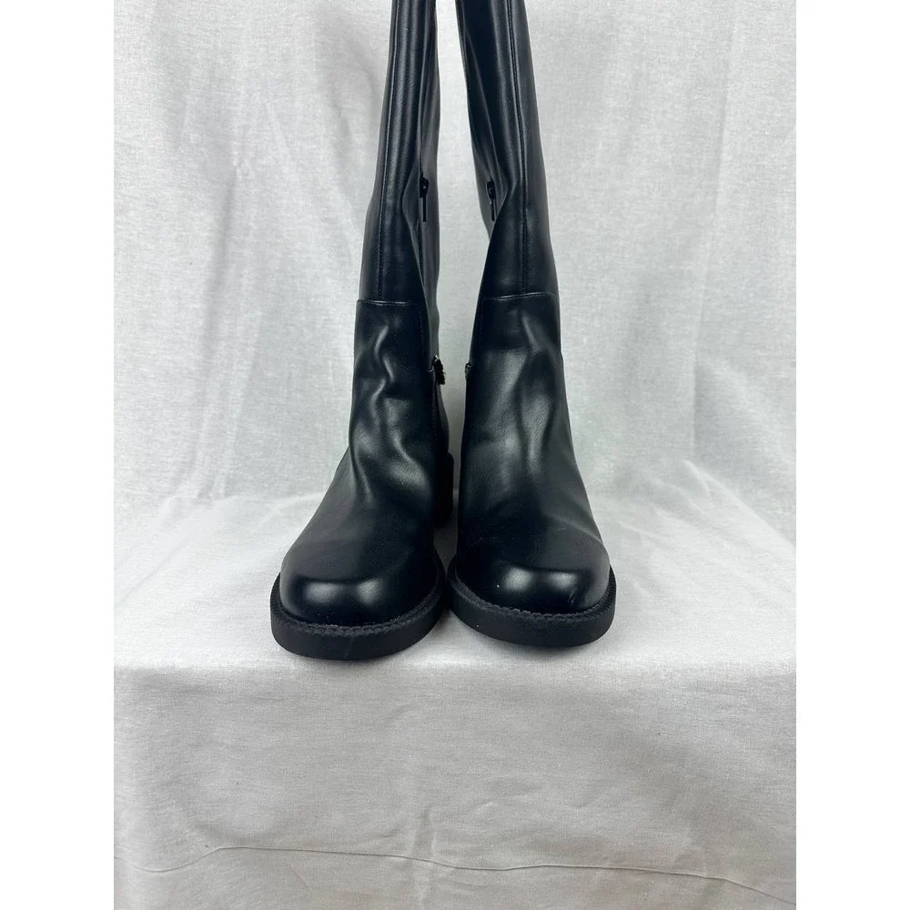 A New Day Women Black Knee High Boots Gold Chain‎ Detail Side Zip Size 11
